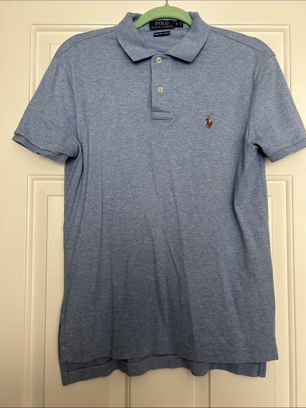 Polo by Ralph Lauren Men's Heathered Light Blue Short Sleeve Polo